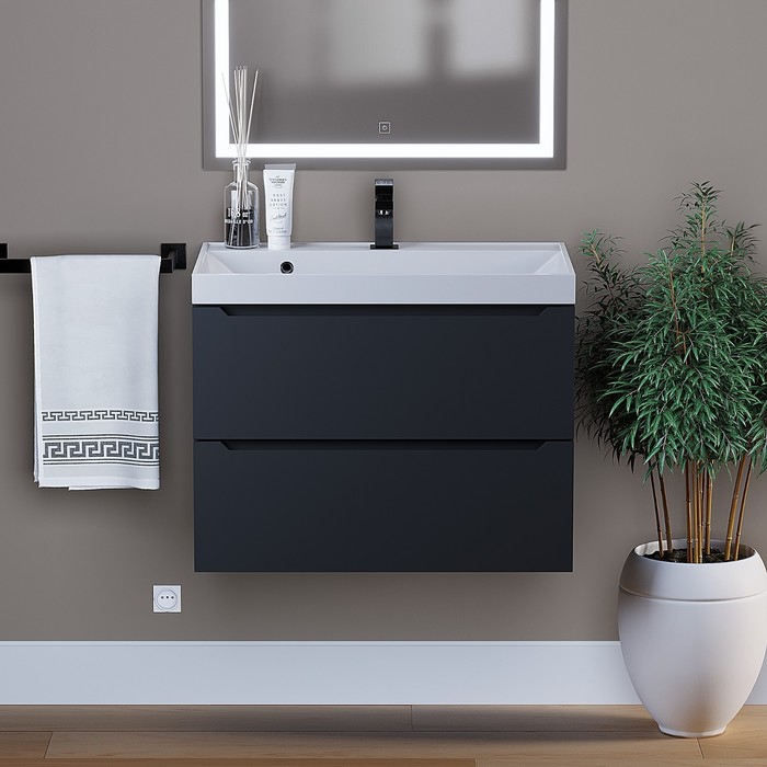 Тумба под раковину Uperwood Tanos, 70 см, подвесная, черная - Фото 1