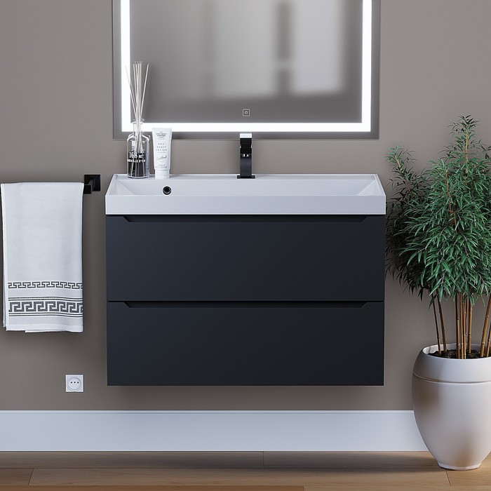 Тумба под раковину Uperwood Tanos, 80 см, подвесная, черная - Фото 1