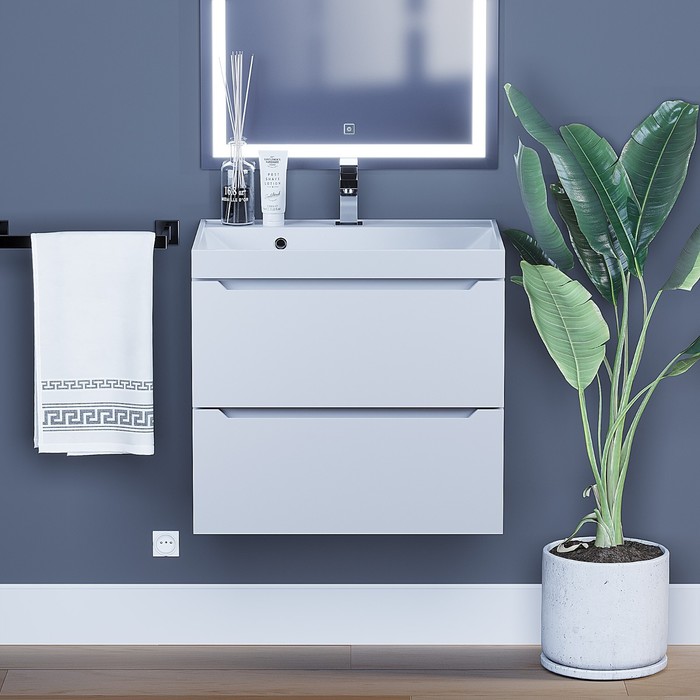 Тумба подвесная Uperwood Tanos, с раковиной, 2 ящика, 602×450×500 мм, цвет белый - Фото 1