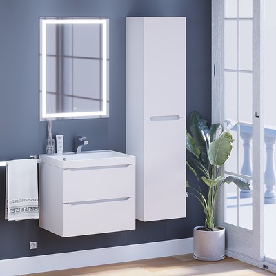 Тумба подвесная Uperwood Tanos, с раковиной, 2 ящика, 602×450×500 мм, цвет белый