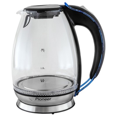 Чайник электрический Pioneer KE806G, стекло, 1.7 л, 2200 Вт, чёрно-синий