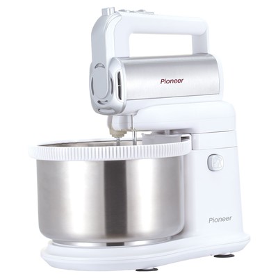 Миксер Pioneer MX345, планетарный, 450 Вт, 4 л, 5 скоростей, бело-серебристый