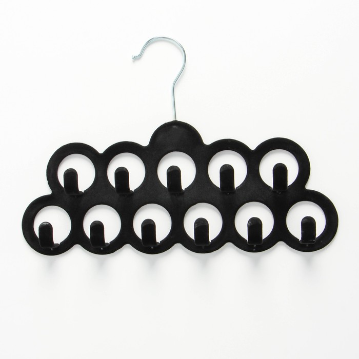 УЦЕНКА Плечики для ремней и галстуков Доляна, 11 крючков, флокированное покрытие, 30,5×20,5 см, цвет чёрный - Фото 1