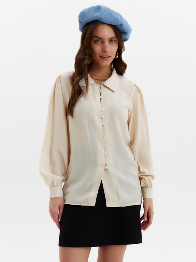 Блузка на пуговицах женская MINAKU: Enjoy, размер 52, молочная