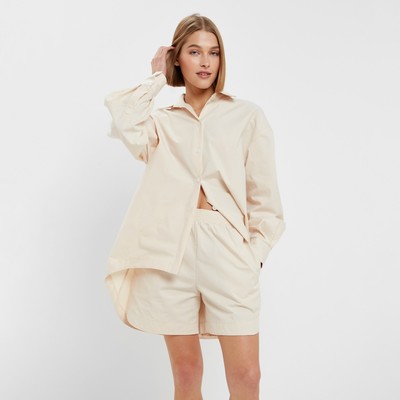 Костюм женский (рубашка, шорты) MINAKU: Oversize, молочный, размер 42