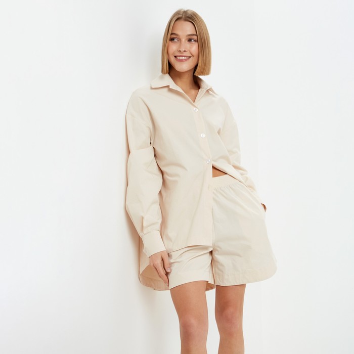 Костюм женский (рубашка, шорты) MINAKU: Oversize цвет молочный, размер 42