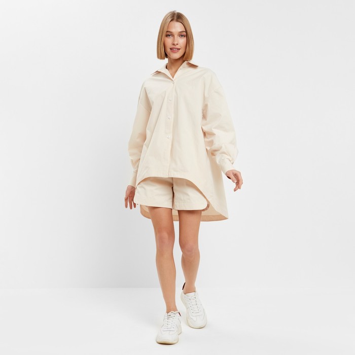 Костюм женский (рубашка, шорты) MINAKU: Oversize, молочный, размер 46