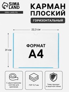 Карман плоский А4, 22.3×0.2×31 см, с двухсторонним скотчем для крепления ПЭТ 0.7 мм (горизонтально) - Фото 1