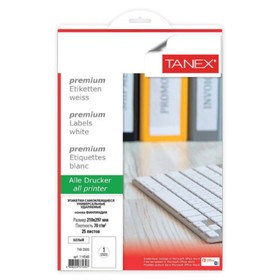 

Этикетка самокле TANEX, А4 25л 1 этикетка, белая, 70 г/м2, УДАЛЯЕМАЯ 114546, TW-2000