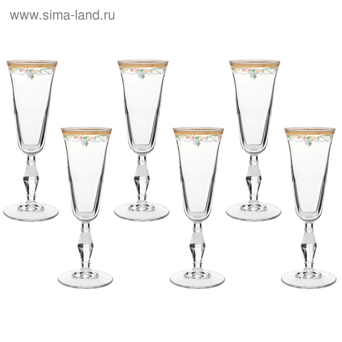 Набор бокалов для шампанского «Розово-золотой узор», 190 мл, 6 шт - Фото 1