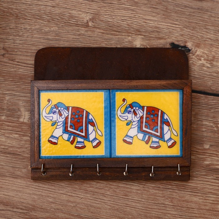 Ключница с отделением для писем «Слоны», 21×18 см, дерево - Фото 1