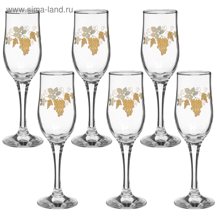 Набор бокалов для шампанского 6 шт 190 мл «Золотой узор» - Фото 1