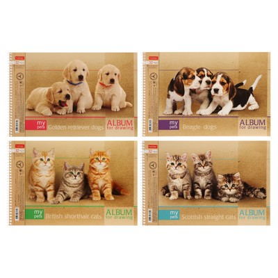 Альбом для рисования А4, 32 листа, на гребне, «Зверьё моё», обложка картон, блок 100 г/м², перфорация на отрыв, МИКС