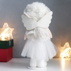 Интерьерная текстильная кукла «Девочка в платье, пушистой серой шубке и шапке с крыльями», 16 см - Фото 3