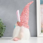 Кукла интерьерная свет "Гном в колпаке с зайчьими ушами, пайетки" розовый 30х8х8 см - Фото 5