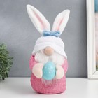 Кукла интерьерная "Гном в шапке с зайчьими ушами, с пасхальным яичком" розовый 30х11х11 см - Фото 1
