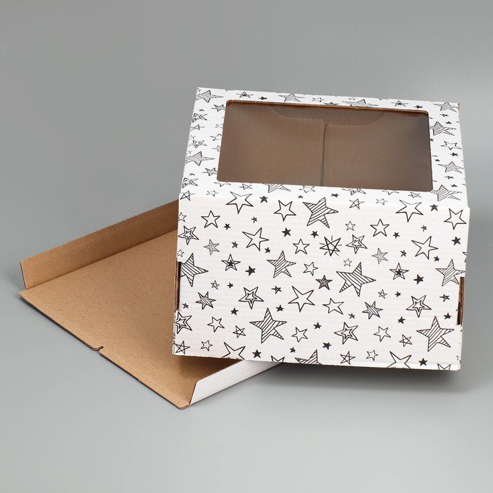 Коробка для торта с окном «Звёзды» 30 х 30 х 19 см 9285722