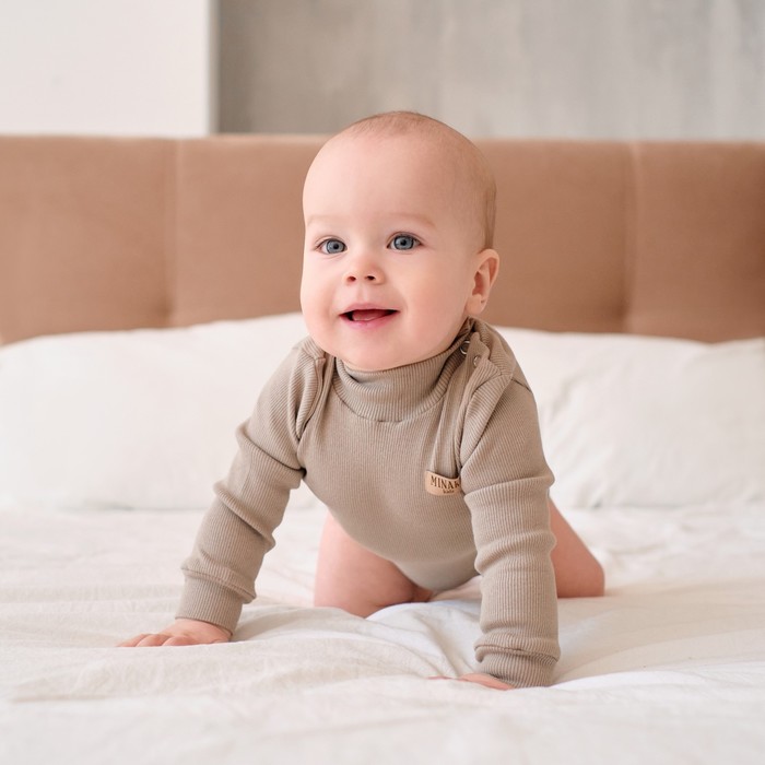 Боди-водолазка детская MINAKU, серо-бежевое, рост 74-80 см - Фото 1