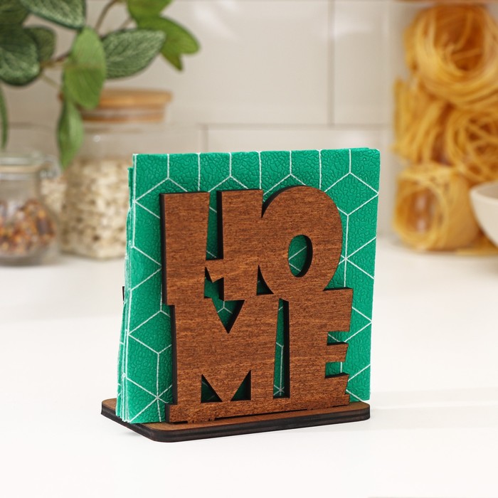 Салфетница деревянная "HOME", 12x8x11,9 см, цвет коричневый - Фото 1