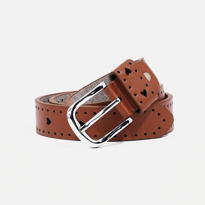 Ремень детский, ширина 3 см, винт, пряжка металл, коричневый - Фото 1