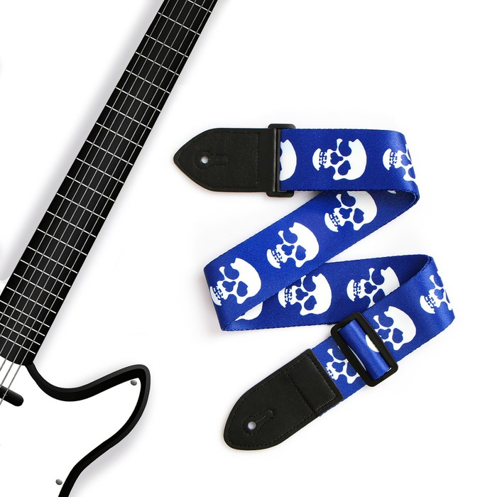 Ремень для гитары Music Life, 60-117х5 см, черепа на синем - Фото 1