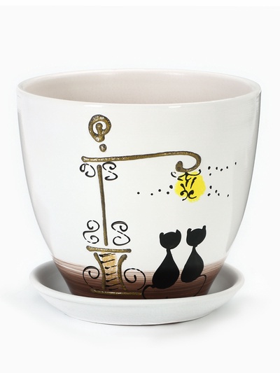 Горшок для цветов «Вечер», 5 л, d=22.5 см, h=20 см, керамика, с поддоном, белый