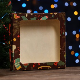 Коробка складная "Новогодние мотивы", коричневая, 20 х 20 х 4 см