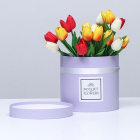 Подарочная коробка круглая "Цветочная классика", лиловый, 20 x 18 см