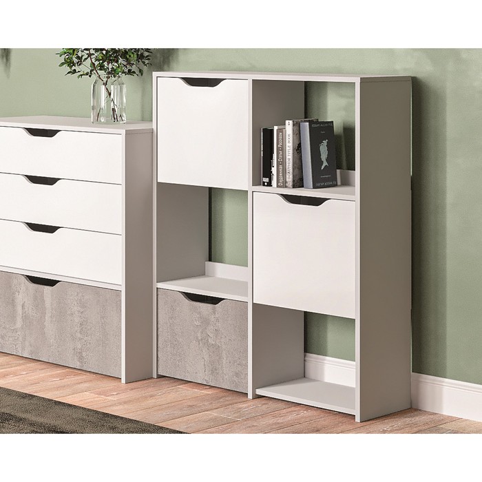 Стеллаж Мико 2 секции 860х320х1150 белый/бриллиант/Бетон - Фото 1