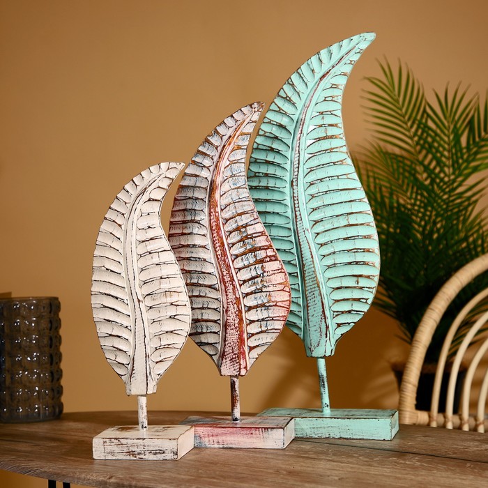 Интерьерный декор «Листья», набор 3 шт., 50 см, 40 см, 32 см, дерево албезия