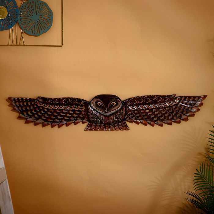 Панно «Парящая сова», 100 см, дерево албезия