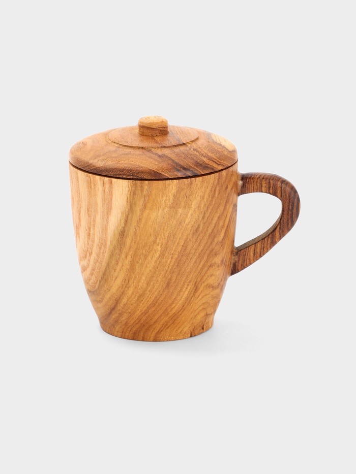 Кружка с крышкой, 11×8.5×10.5 см, тиковое дерево - Фото 1