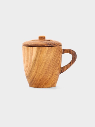 Кружка с крышкой, 11×8.5×10.5 см, тиковое дерево