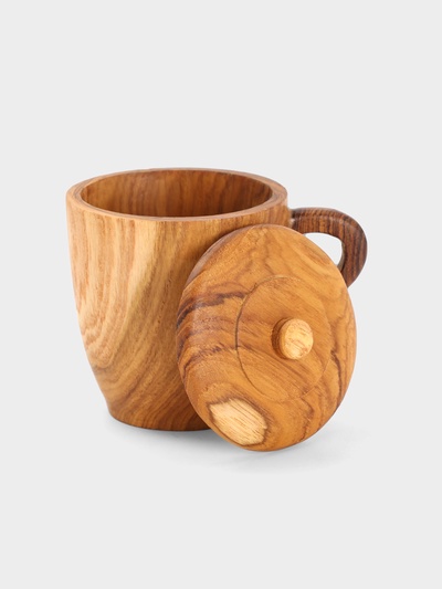 Кружка с крышкой, 11×8.5×10.5 см, тиковое дерево