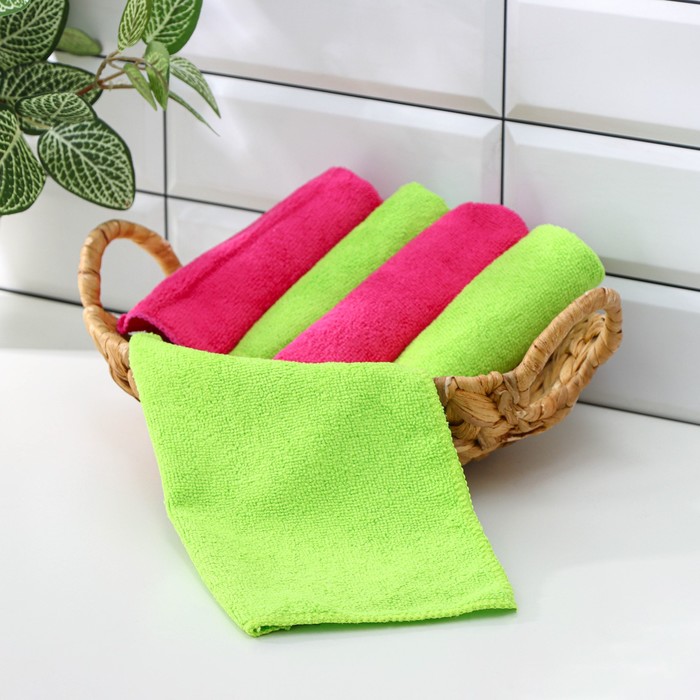 Салфетки универсальные Доляна, 220 г/м², 5 шт., 30×30 см, микрофибра, с оверлоком, МИКС - Фото 1