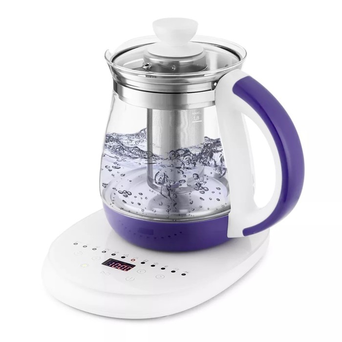 Чайник КТ-6130-1, стекло, 1.8 л, 950 Вт, бело-фиолетовый