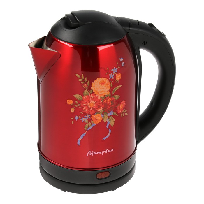 Чайник электрический "Матрёна" MA-005, металл, 2 л, 1500 Вт, красный с рисунком "Хохлома" - Фото 1