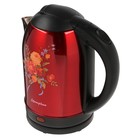 Чайник электрический "Матрёна" MA-005, металл, 2 л, 1500 Вт, красный с рисунком "Хохлома" - фото 9175660