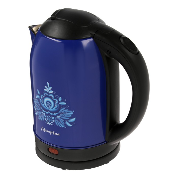 Чайник электрический "Матрёна" MA-005, металл, 2 л, 1500 Вт, сине-чёрный с рисунком "Гжель" - фото 51337484