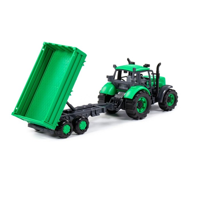 Трактор «Прогресс» с бортовым прицепом, инерционный, цвет зелёный - фото 1911845009