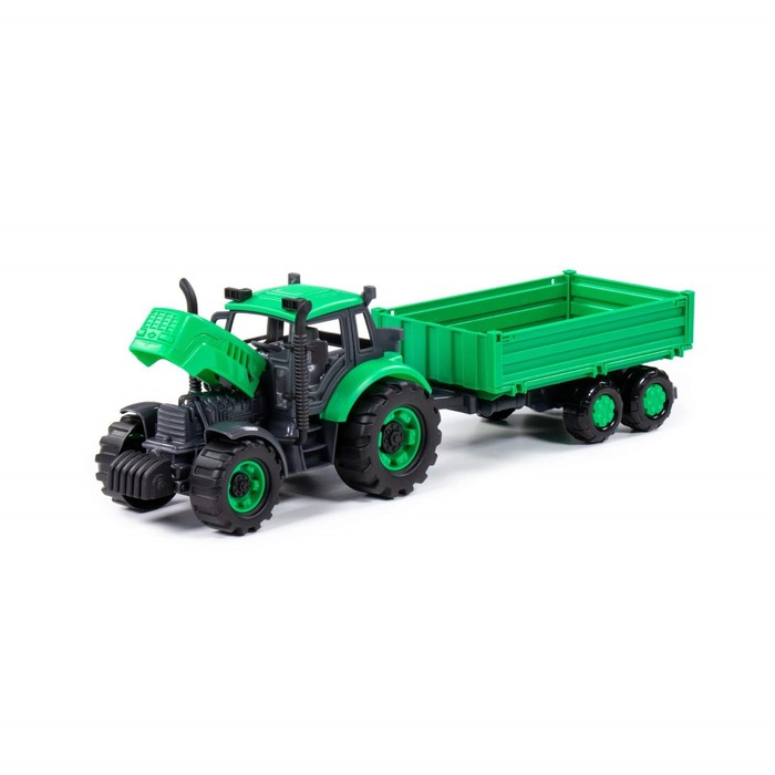 Трактор «Прогресс» с бортовым прицепом, инерционный, цвет зелёный - фото 1911845011
