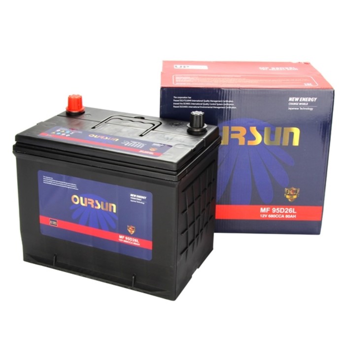 Автомобильный аккумулятор OURSUN JIS MF 95D26R, 80 Ah, 680 A, 259x172x222, прямая полярность - Фото 1