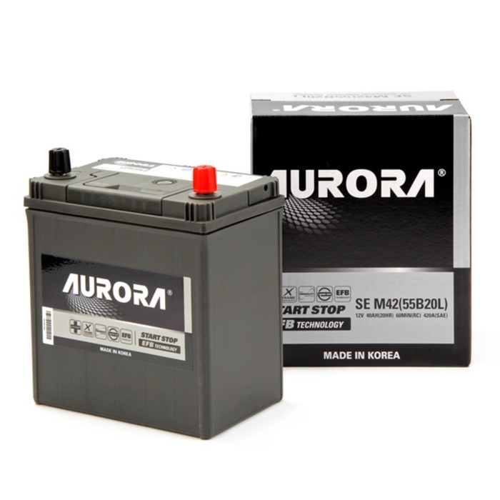 Аккумулятор AURORA JIS EFB M42, 40 Ah, 420 A, 196x127x220, обратная полярность