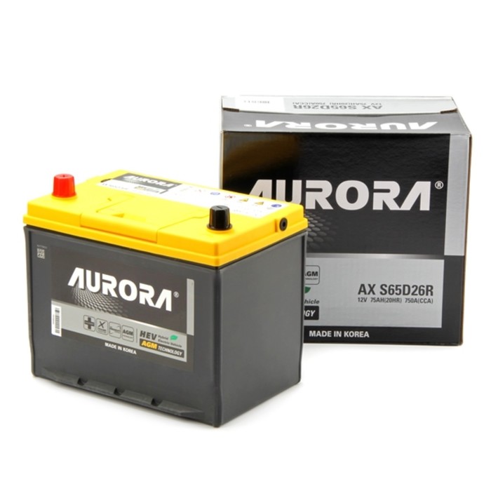 Аккумулятор AURORA JIS AGM AX S65D26R, 75 Ah, 750 A, 260x172x220, прямая полярность