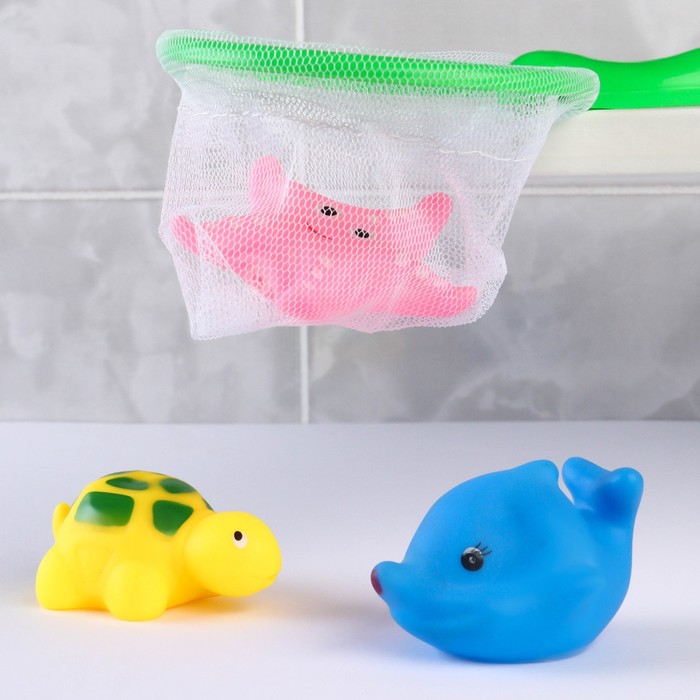 Набор для игры в ванне «Рыбалка: Морские обитатели», сачок, 3 ПВХ игрушки, мягкий пазл 58756