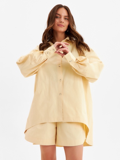 Костюм женский (рубашка, шорты) MINAKU: Oversize, бежевый, размер 48