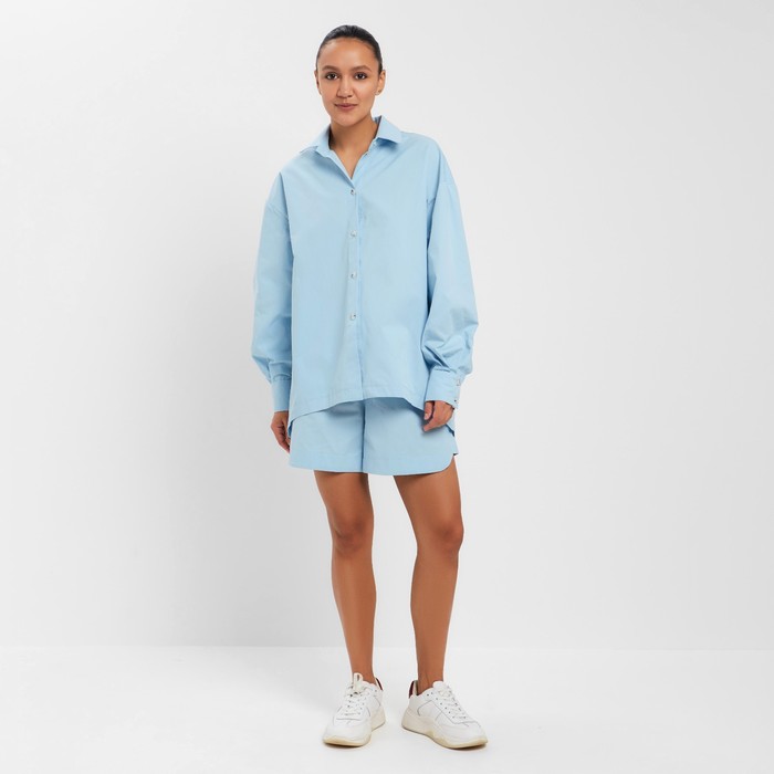 Костюм женский (рубашка, шорты) MINAKU: Oversize, голубой, размер 48