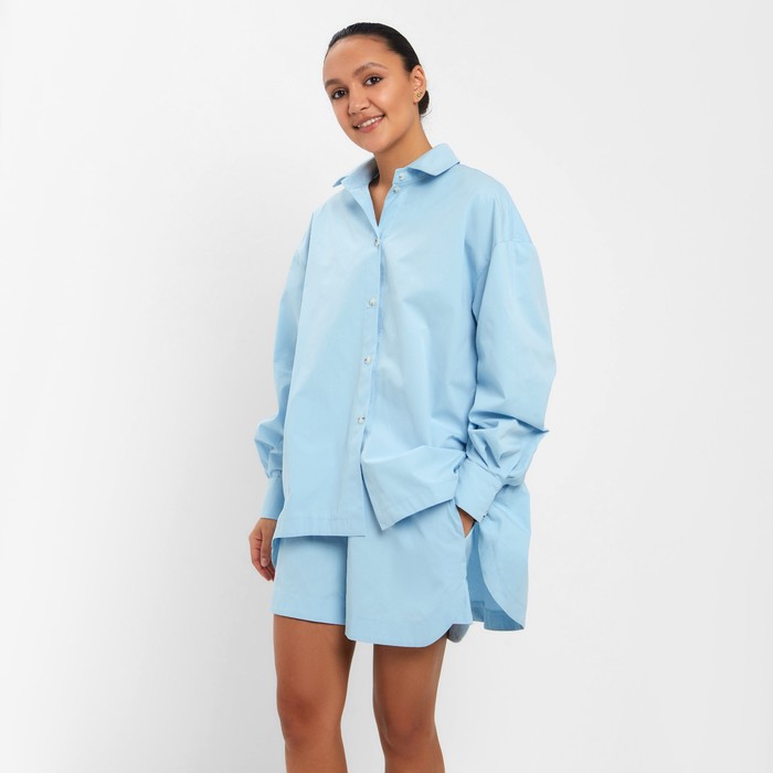Костюм женский (рубашка, шорты) MINAKU: Oversize цвет голубой, размер 48 - Фото 1