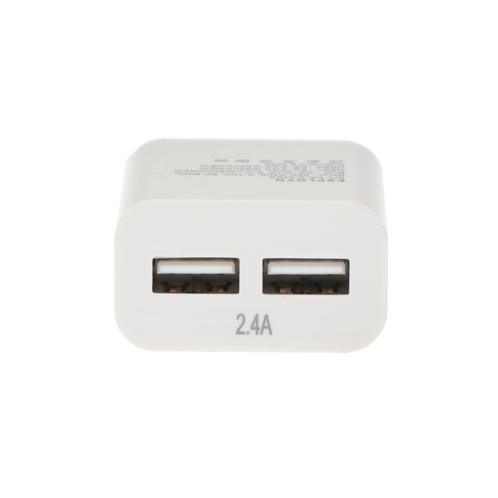 Сетевое зарядное устройство Exployd EX-Z-1425, 2 USB, 2.4 А, кабель Type-C, 1 м, белое - фото 51458405