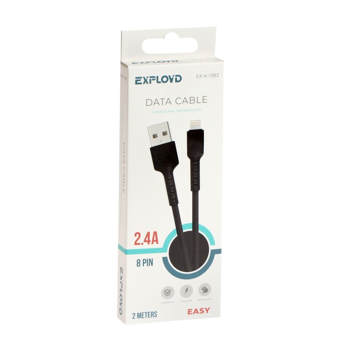 Кабель Exployd EX-K-1383, Lightning - USB, 2.4 А, 2 м, силиконовая оплетка, черный - фото 51458545